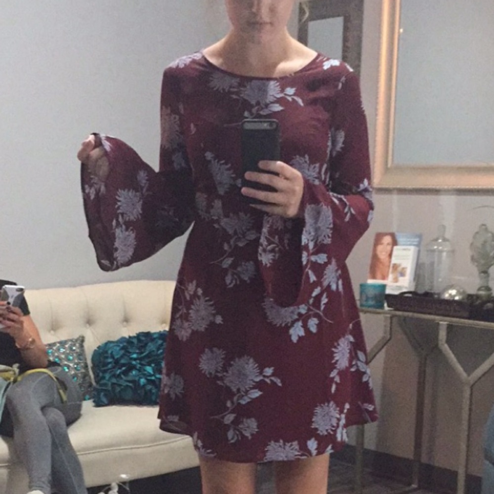 Bell Sleeve Fitted Mini Dress